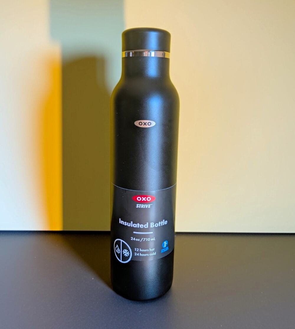 OXO Strive 24 oz Insulated Stainless Steel Water Bottle Black Leakproof NEW